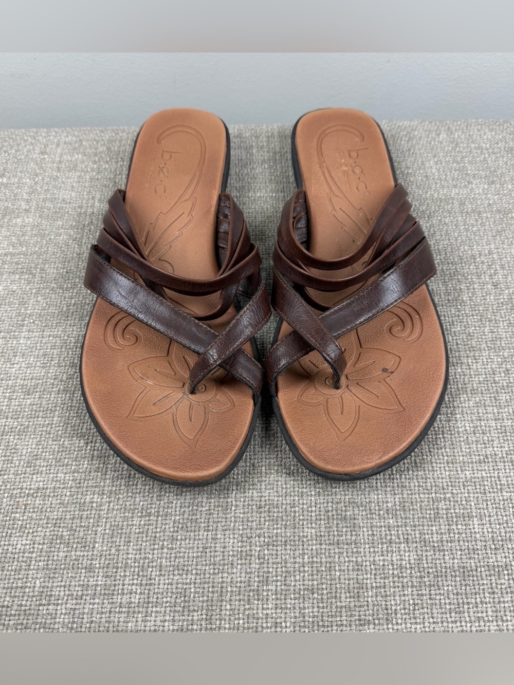 BOC Alisha Sandals Brown Strappy Women's 9 Flat Comfort Minimalist Toe Loop Ring